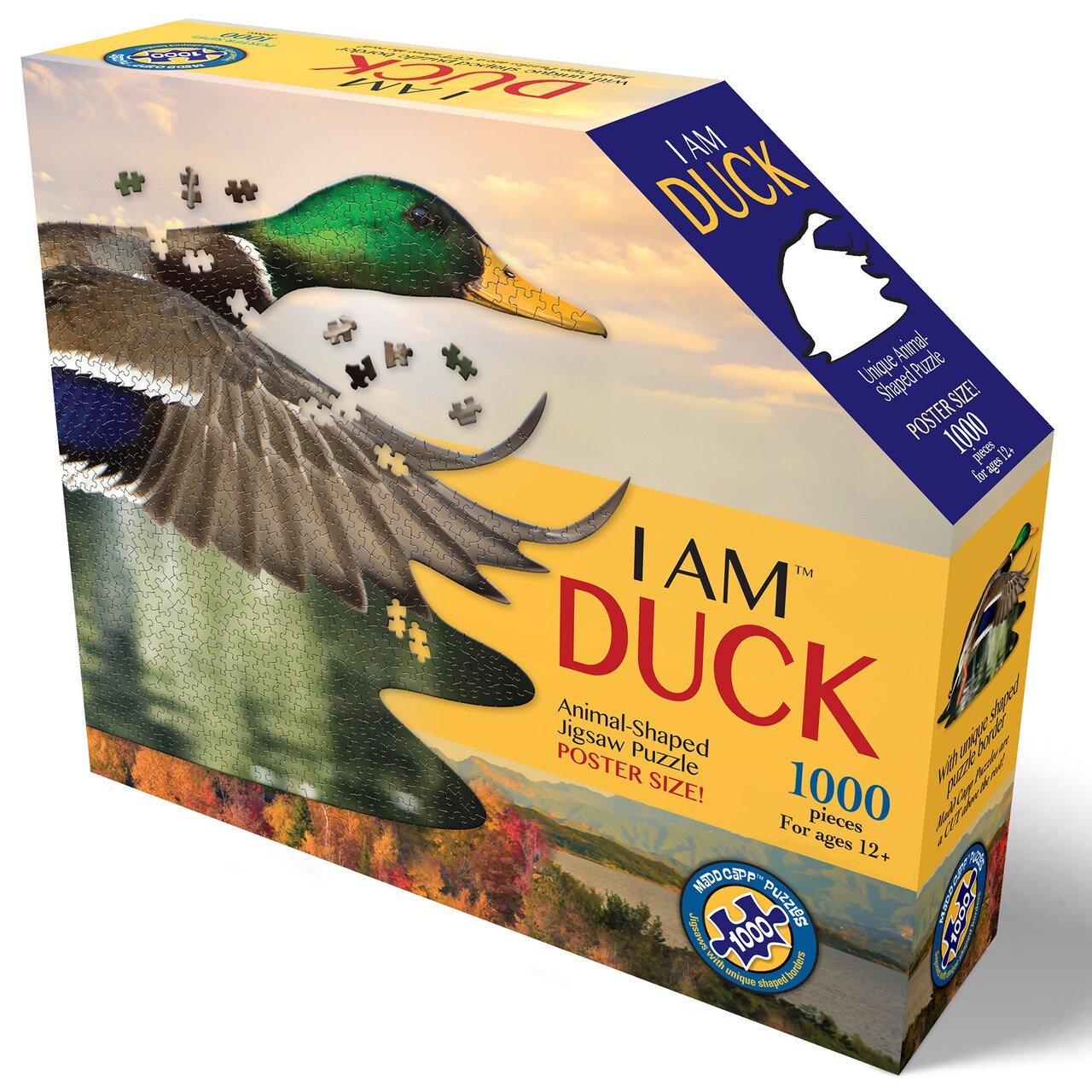 Madd Capp DUCK 1000 Piece Jigsaw Puzzle For Ages 12+ - 7001 - Unique-Shaped Border, Poster Size, Challenging Random Cut, Five-Sided Box Fits on Bookshelf, Includes Educational Madd Capp Fun Facts